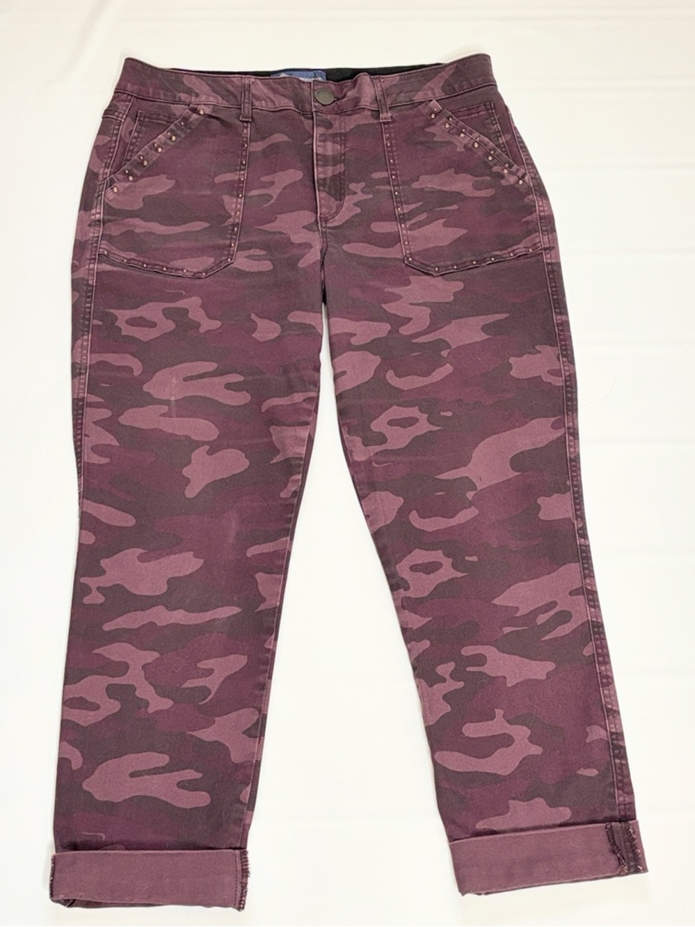 Democracy “Ab” Solution Jeans, Size 14, Plum Camouflage